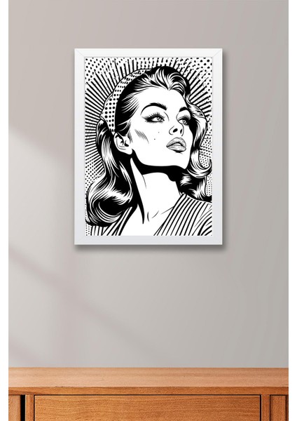 Siyah Beyaz Kadın Portresi Çerçeveli Tablo - Pop Art Poster Tablo fiyatları