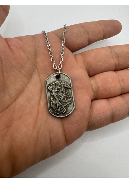 Sons Of Anarchy Künye Tasarımlı Gümüş Renk Unisex Kolye – Biker ve Outlaw Stili