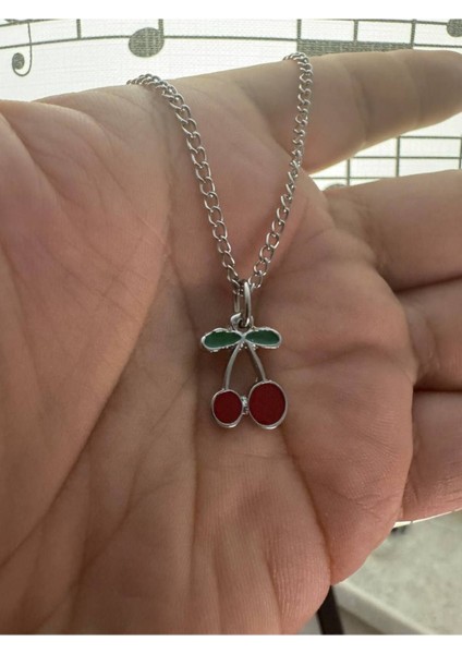 Canlı Kırmızı Cherry Unisex Kolye – Tatlı ve Şık Tasarım
