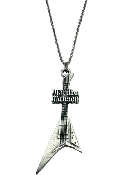 Marilyn Manson Elektro Gitar Kolye – Metal - Metal Zincir - Rock Aksesuar