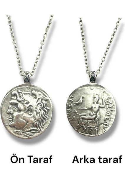 Büyük Iskender ve Kraliçe Amestris Desen Roma Para Kolye Çift Taraflı -1 Adet Kolye