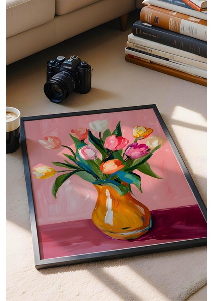 Vazoda Renkli Laleler Çerçeveli Tablo - Pop Art Poster Tablo fiyatları