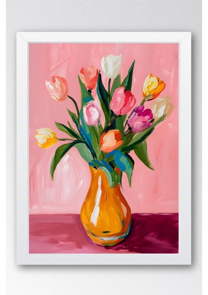 Vazoda Renkli Laleler Çerçeveli Tablo - Pop Art Poster Tablo modelleri