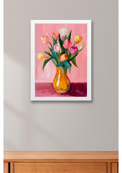 Vazoda Renkli Laleler Çerçeveli Tablo - Pop Art Poster Tablo fırsatları
