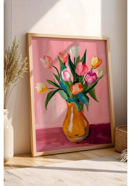 Vazoda Renkli Laleler Çerçeveli Tablo - Pop Art Poster Tablo indirimleri