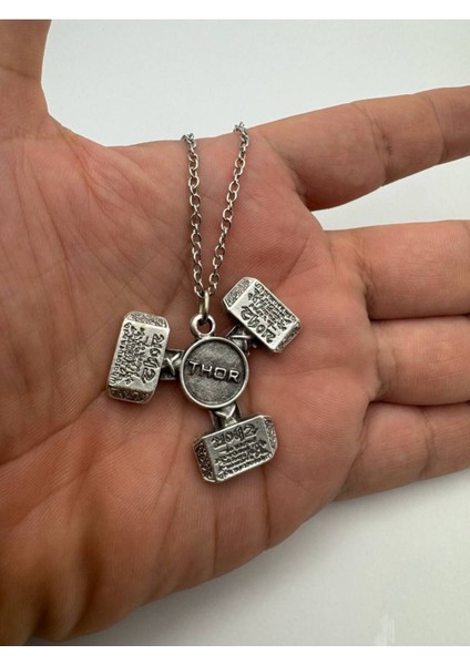 Thor’un 3’lü Çekiç Desen Kolyesi – Metal Zincirli Zamak Kaplama Unisex Mitolojik Takı