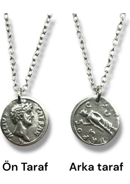 Marcus Aurelius Desen Roma Para (Sikke) Kolye – Çift Taraflı – 1 Adet – Metal Zincirli Metal Kolye