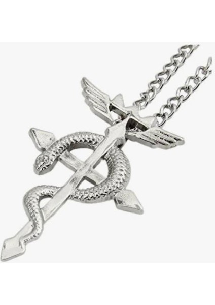 Fullmetal Alchemist Yılan Sarılı Haç Kolye Metal Zincirli | Anime Temalı Unisex Takı