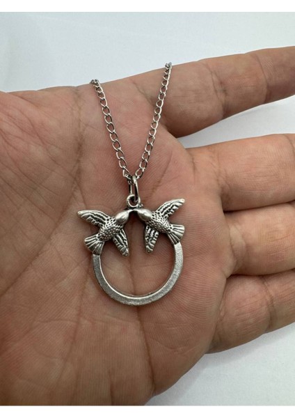 Twin Flight – Double Bird Desen Unisex Kolye (Metal Zincirli)