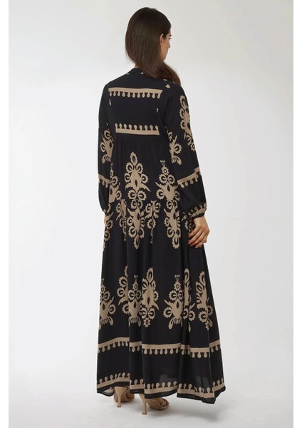 Kadın Baskılı Uzun Kol Viskon Modest Elbise Black modelleri