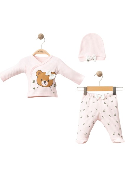 Ayıcık Baskılı 3 Lü Set Kız Bebek Takım