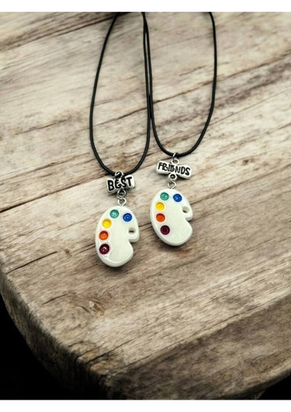 Palet Desen Best Friends 2’li Arkadaşlık Kolyesi – Renkli Sanat Temalı Takı