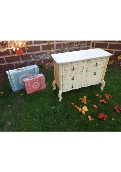 Krem Eskitme 5 Çekmeceli Vintage Komodin fiyatları