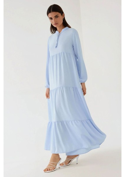 Kadın Düğmeli Desenli Kısa Modest Elbise Blue indirimleri
