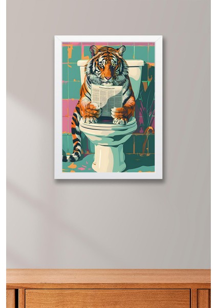 Tuvalette Gazete Okuyan Kaplan Çerçeveli Tablo - Pop Art Poster Tablo fiyatları