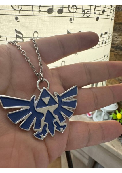 Legend Of Zelda Logolu Mavi Kolye Metal Zincirli | Anime Oyun Temalı Unisex Aksesuar