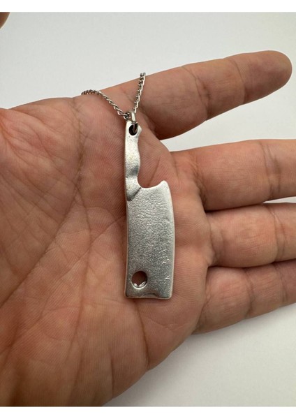 Satır Desen Eskitme Antik Kolye – Metal Zincirli Zamak Kaplama Unisex Aksesuar