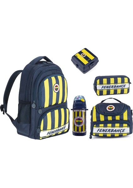 Fenerbahçe Lisanslı Çubuklu Forma Detaylı Çelik Termoslu Ilkokul Çanta Seti – Beş Parçalı Set