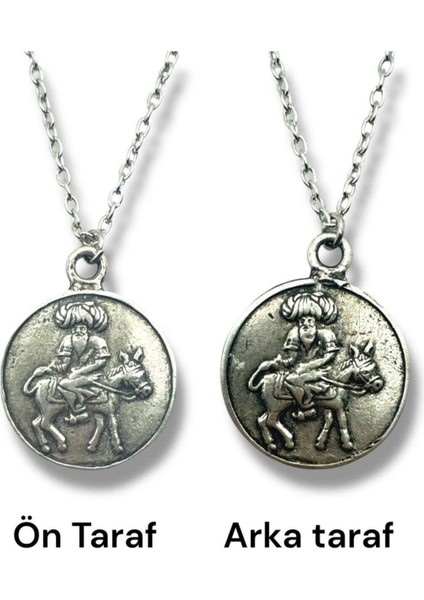 Nasrettin Hoca Temalı Antik Roma Para (Sikke) Kolye – Çift Taraflı – 1 Adet – Metal Metal Kolye