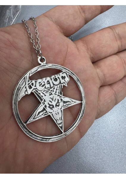 Venom Zincirli Kolye Keçi Kafası Pentagram Desen Metal Kolye – Metal Gotik & Ezoterik Unisex Takı