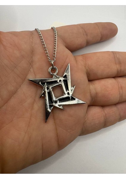 Metallica Ninja Star Gümüş Renk Unisex Kolye – Rock ve Metal Aksesuar