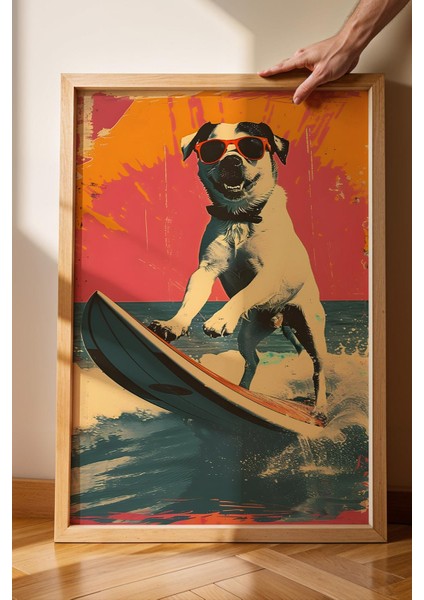 Sörf Yapan Köpek Çerçeveli Tablo - Pop Art Poster Tablo fiyatları