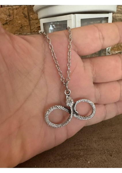Yılan Desen Sonsuzluk Unisex Kolye – Metal Zincirli, Dönüşüm ve Sonsuz Güç Temalı Tasarım