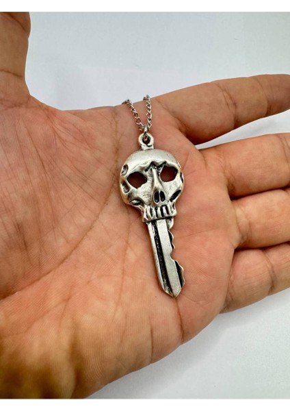 Kurukafa Anahtarlık Desen Kolye | Metal Gotik Unisex Kolye – Metal Zincir