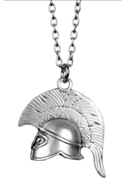 Miğfer Desen Gladyatör Şövalye Truva Kolye – Metal Zincirli Unisex Mitolojik Aksesuar
