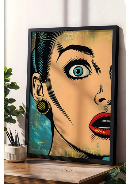 Şaşırmış Kadın Pop Art Çerçeveli Tablo - Pop Art Poster Tablo
