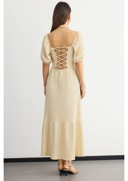 Kadın Muslin Bağcıklı Maxi Elbise Natural indirimleri