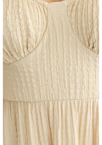 Kadın Muslin Bağcıklı Maxi Elbise Natural