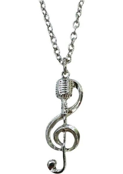 Sol Anahtarı ve Mikrofon Temalı Kolye – Unisex - Müzik Aksesuarı Metal Zincir