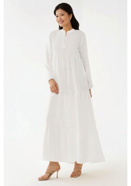 Kadın Düğmeli Desenli Kısa Modest Elbise Beyaz modelleri