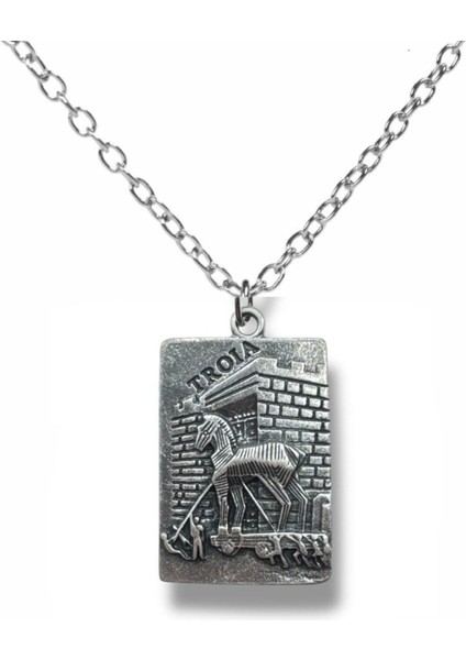 Troia Künye Kolye – Metal Zincirli, Unisex Tasarım