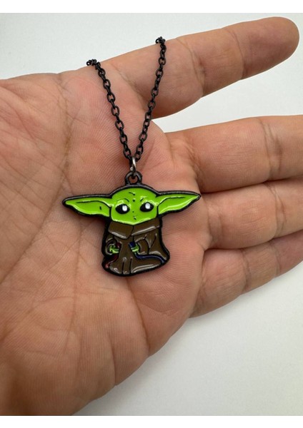 Star Wars Baby Yoda (Grogu) Desen Kolye – Metal Zincirli Uzay Temalı Sevimli Takı
