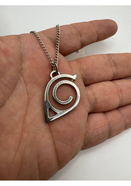 Naruto Konoha Yaprağı Desen Unisex Kolye – Metal Zincirli Metal Anime Takı