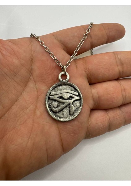 Ra'nın Gözü Madalyon Unisex Kolye – Metal Zincirli, Antik Mısır Sembolü