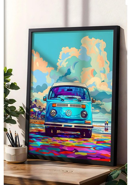 Volkswagen Minibüs Retro Çerçeveli Tablo - Pop Art Poster Tablo