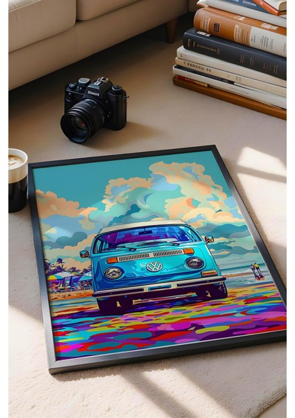 Volkswagen Minibüs Retro Çerçeveli Tablo - Pop Art Poster Tablo fiyatları