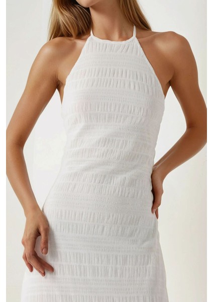 Kadın Dokulu Halter Yaka Maxi Elbise White fiyatları
