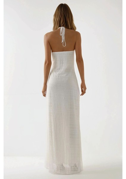 Kadın Dokulu Halter Yaka Maxi Elbise White fırsatları