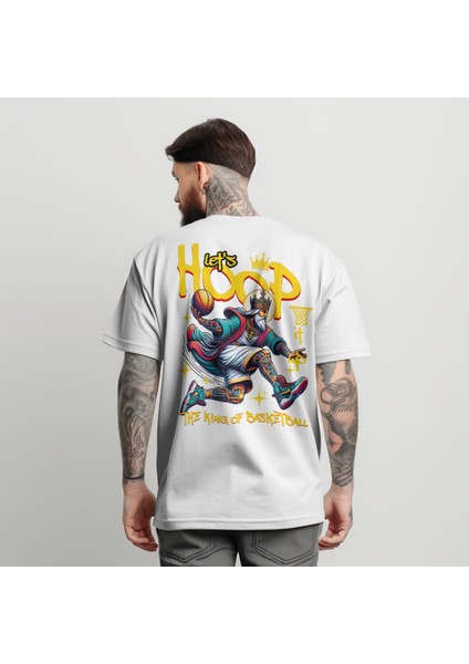 Siyah Oversize Erkek Basketbol Baskılı T-Shirt %100 Pamuk