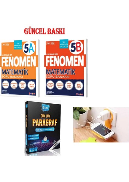 Fenomen 5A+5B Matematik Soru Bankası + Strateji 5.sınıf Gün Gün Paragraf Set Priz Tutuculu.