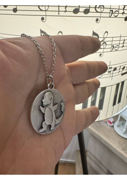 Charmander Desen Pokemon Madalyon Kolye Metal Zincirli | Dinozor Temalı Unisex Takı