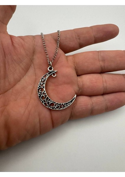 Hilal Desen Otantik Desenli Kolye – Metal Zincirli Zamak Kaplama Unisex Aksesuar