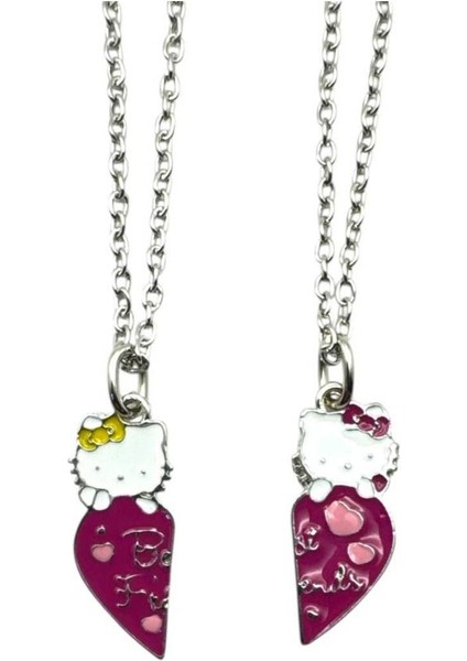 Hello Kitty Best Friend Desen Kolye – Metal Zincirli Sevimli Ikili Dostluk Takısı