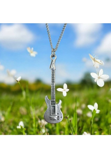 Metal Elektro Gitar Tasarımlı Rock Tarzı Kolye – Unisex - Metal Zincir