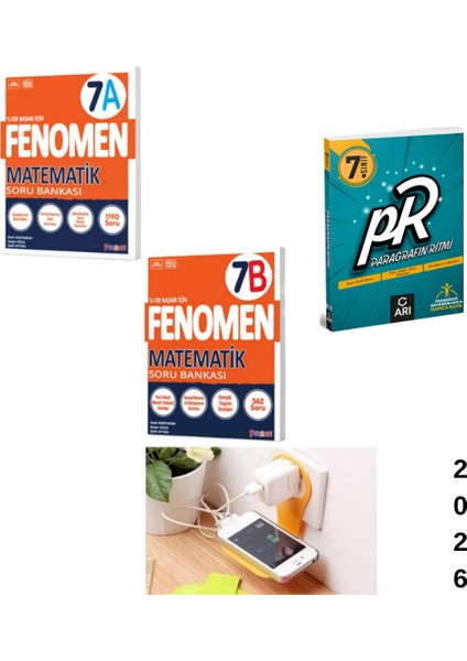 Fenomen 7A+7B Matematik Soru Bankası + Arı 7.sınıf Paragrafın Ritmi Soru Bankası Set Priz Tutuculu