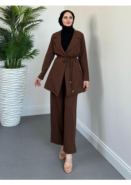 Kruvaze Yaka Bağcıklı Ceket Pantolon Alt Üst Takım